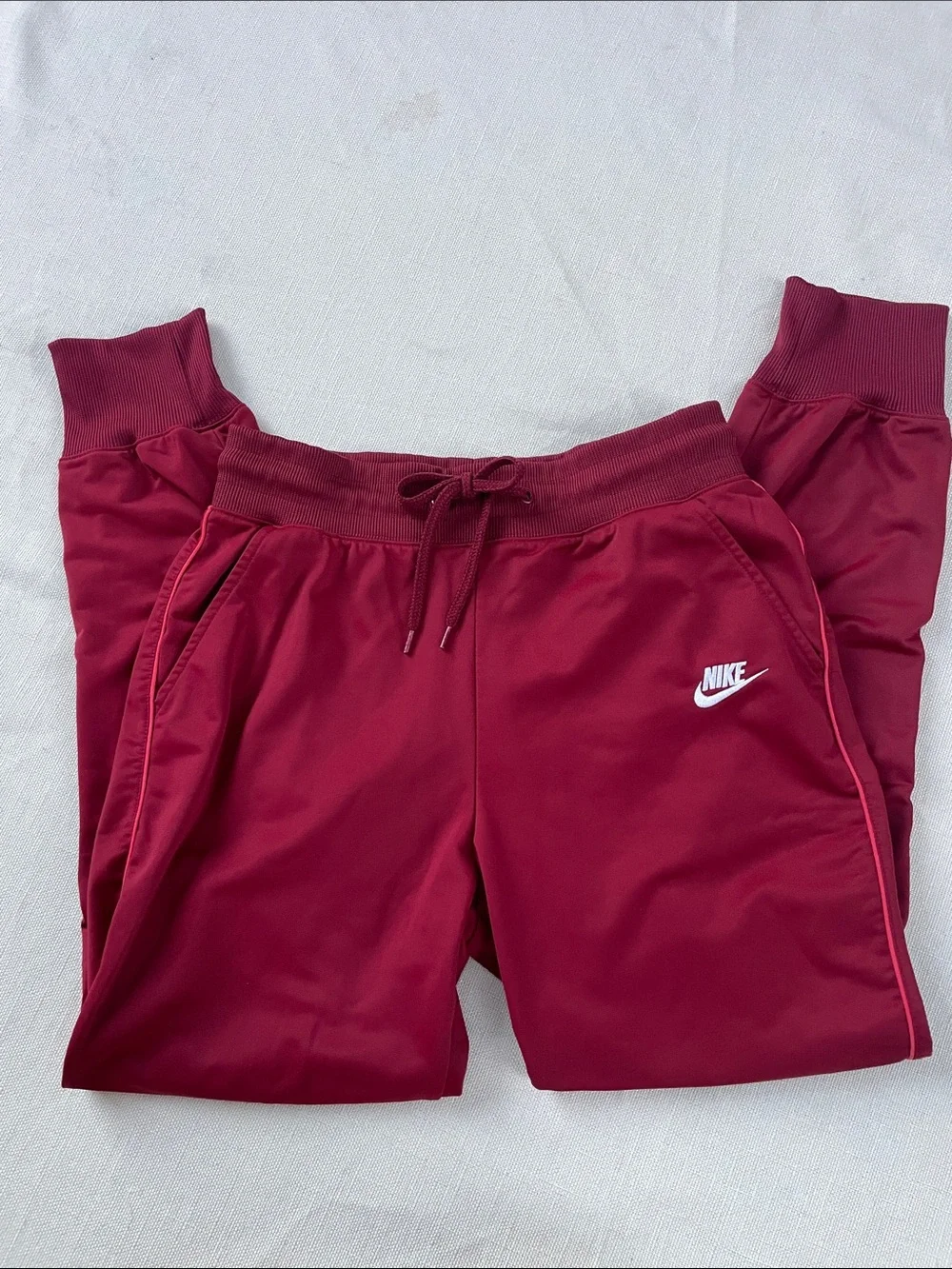Nike Women’s Burgundy Joggers with Pink Piping Medium